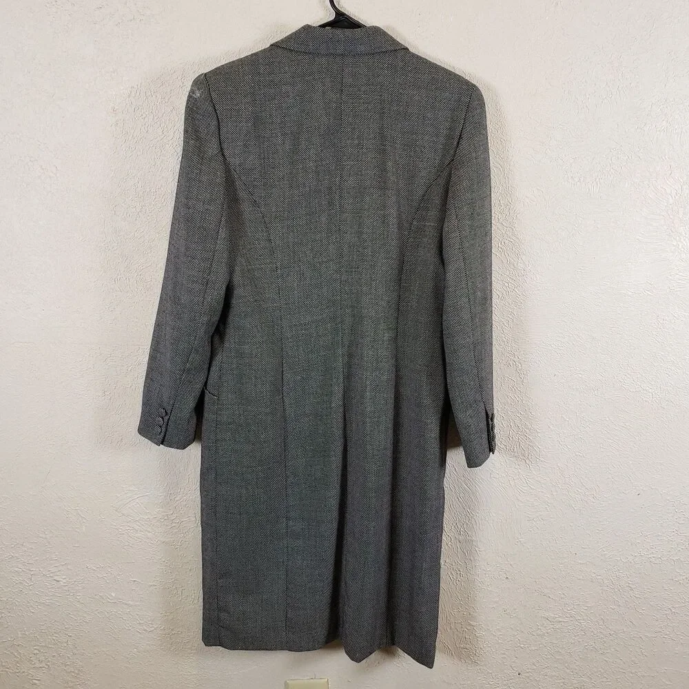 Vtg Brooks Brothers Gray 100% Wool Overcoat Trench Chesterfield Women's Size 12
